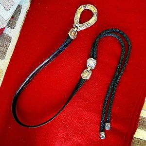 Black Leather Silver Tie Belt